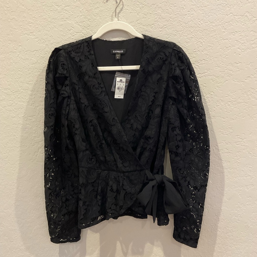 Express Black Lace Wrap Top